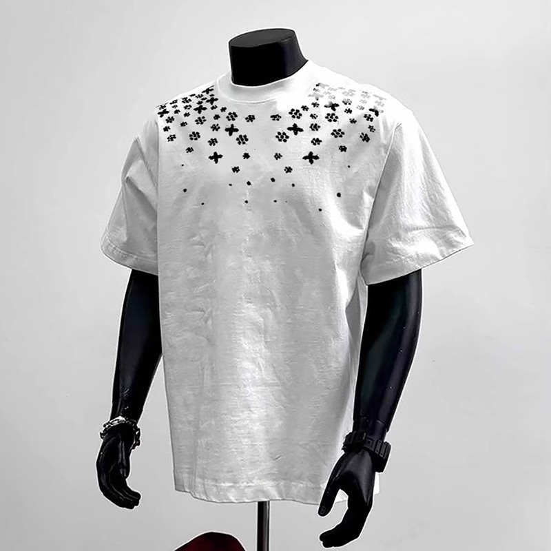 T-shirt d'été pour homme, nouvelle marque américaine tendance, manches mi-longues, ample, en coton épais_voghion.com