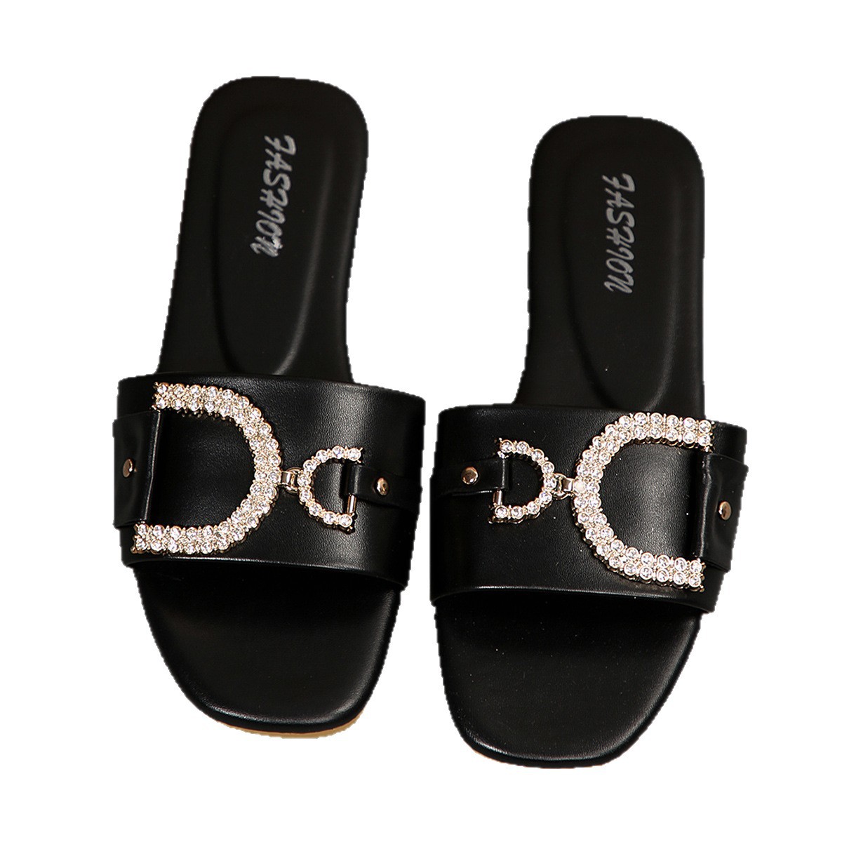 Sandalias Planas con Pedrería para Mujer de Cuero Sintético Color Sólido para Uso Casual image 6