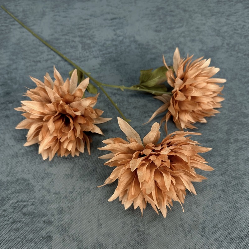 Flores artificiales, crisantemos de 3 cabezas, flores de seda, arreglo floral de crisantemo, accesorios de fotografía, flores falsas, ramo de flores para fotografía, decoración del hogar
