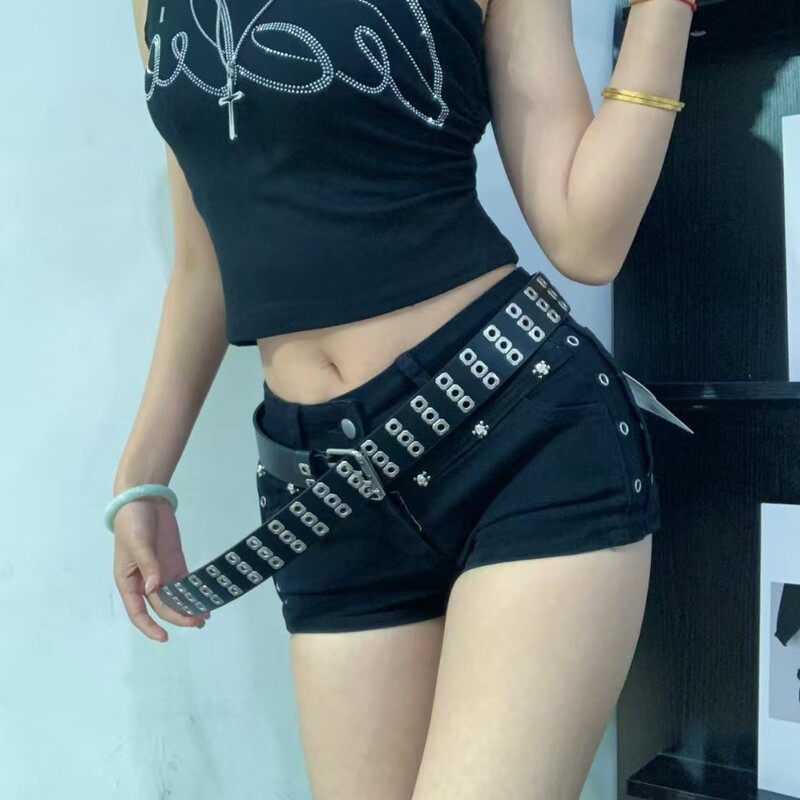 Black Rivet Y2K Punch-Free 2025 New Women's Belt Women's Accessories Decorative Skirt Jeans Belt