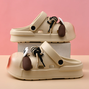 Couple's Summer Outer Wear Non-slip Odor Deodorant Slippers EVA Breathable Height-increasing Wear-resistant Cartoon Beach Toe Slippers