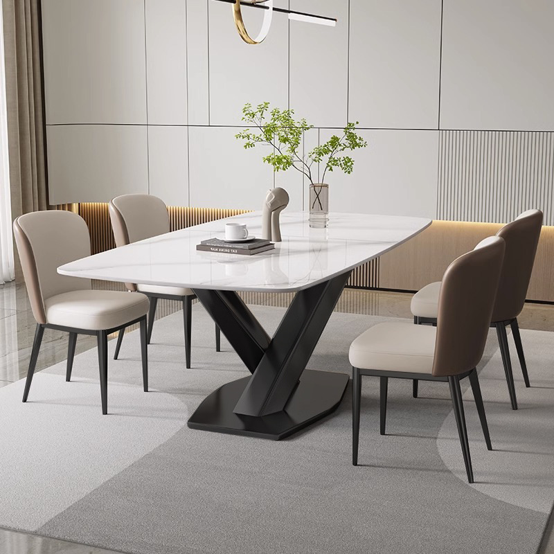 Bright Rock placa mesa de comedor y silla de combinación de luz de lujo nórdico rectangular Casa de comedor Zhuo moderno restaurante simple pequeño apartamento