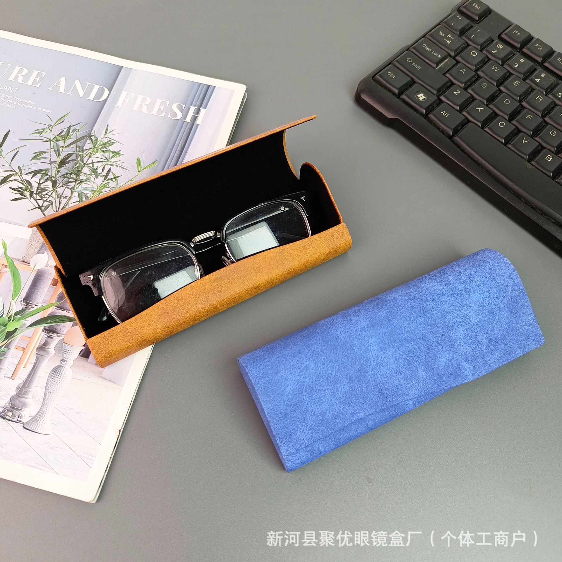 皮革手工近视镜盒复古文艺创意男女通用眼镜盒手工抗压收纳盒厂家