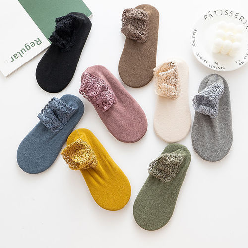 DeRong socks women's autumn and winter warm and thickened versatile lace short-tube loose mouth confinement sleep socks floor socks