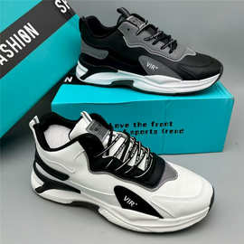 男鞋夏季新款透气皮面鞋子男士运动鞋韩版百搭小白内增高老爹潮鞋