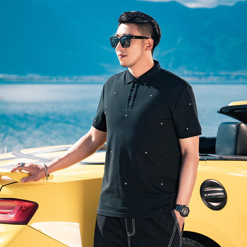 Marca de moda más tamaño de los hombres más el tamaño Polo de los hombres suelta casual bordado solapa manga corta Polo camisa