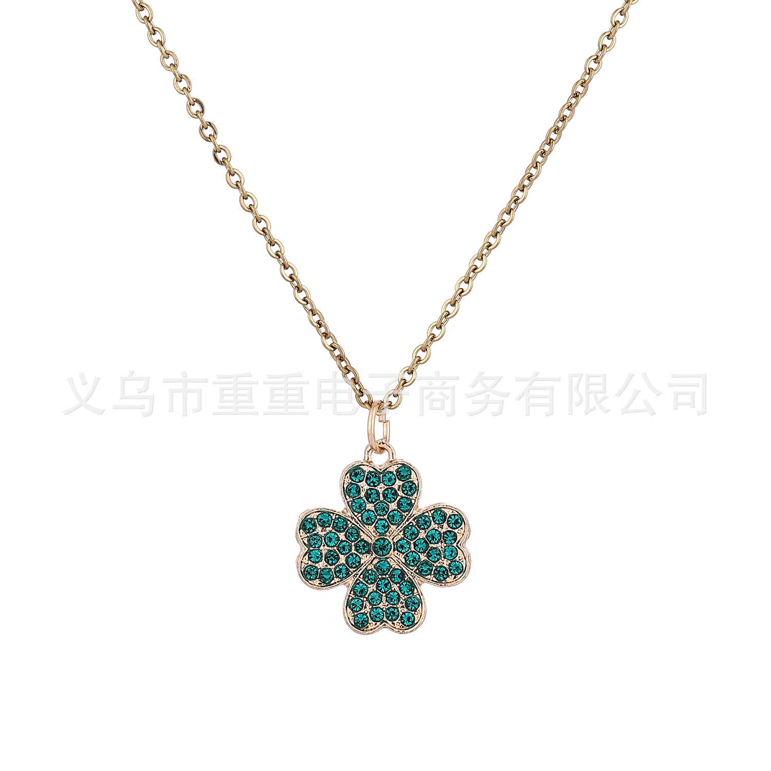 欧美风格四叶草吊坠项链 不锈钢链条款式 圣帕特里项链 45+5cm