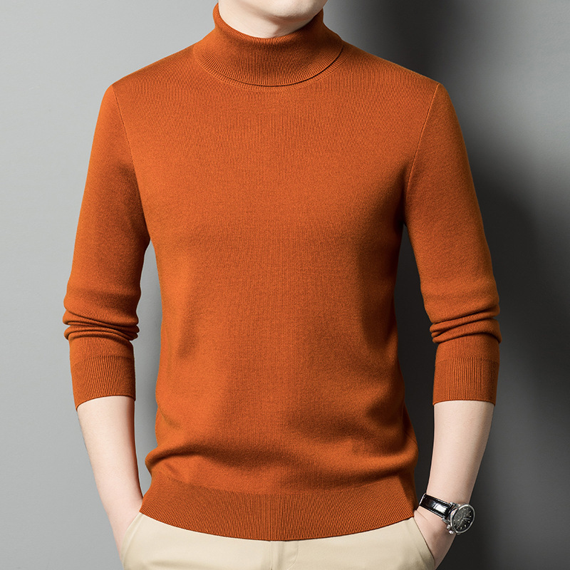 Autumn and Winter Backing Mulberry Silk Winter Men's Knitted Shirt High-Neck Thickened Sweater Men's High-End New Warm Inner Shapes