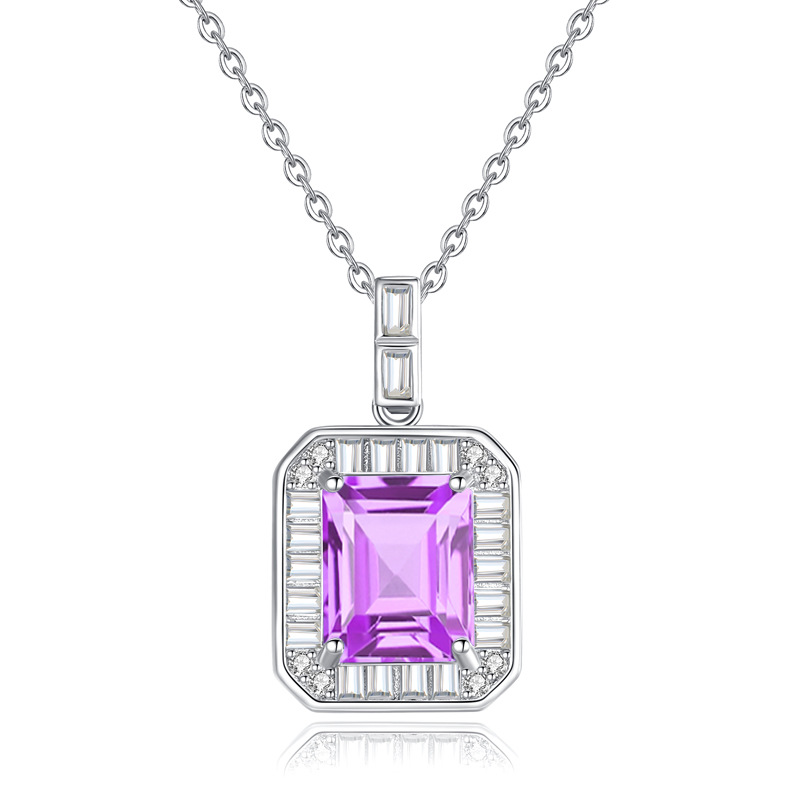 Gem Cross-border Douyin Live S925 Collar de plata esterlina Colgante cuadrado de piedra natural para mujer Cadena de clavícula con sentido de diseño avanzado