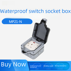 IP66 Outdoor Waterproof Switch and Socket Box, Outdoor Bathroom Wall Waterproof Switch and Socket, British Single Pole with Light