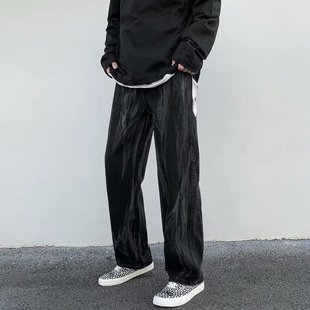 High Street Trendyy Brand Tie-Dye Distressed Jeans Men's Straight Loose Casual Street Hip-Hop Trendyy Denim Pants Autumn Wear