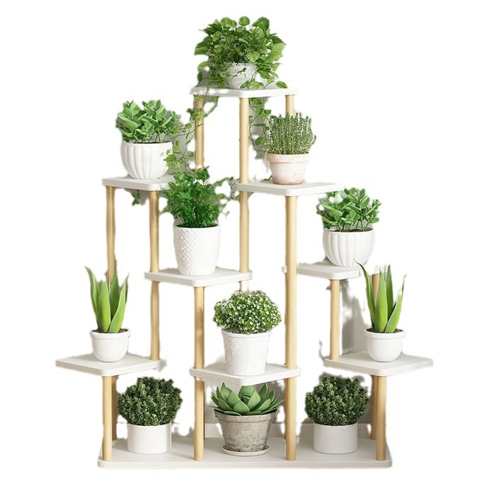 Estante de flores Estante de balcón simple de estilo de piso para uso doméstico interior Estante de macetas de lujo ligero de varios pisos con suculentas de rábano verde