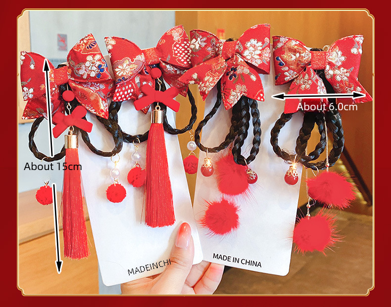 Neue Jahr Chinesischen stil baby perücke geflecht kinder antike haarnadel bogen haar zubehör Chinesische kleidung kopfschmuck großhandel_voghion.com