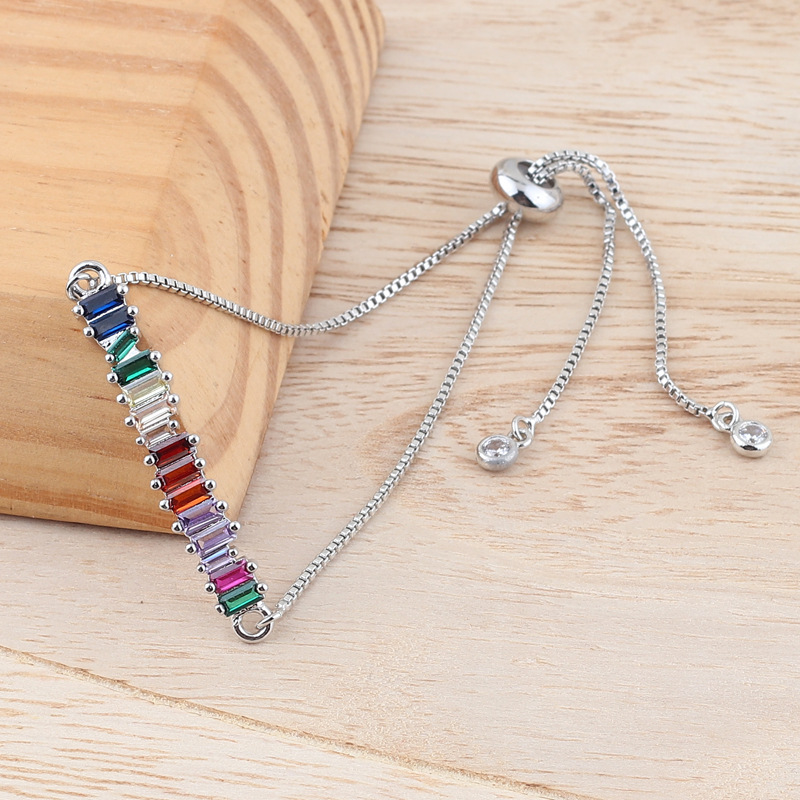 Fashion Multicolor Rectangle Copper Gold Plated Inlaid Zircon Bracelets 1 Piece