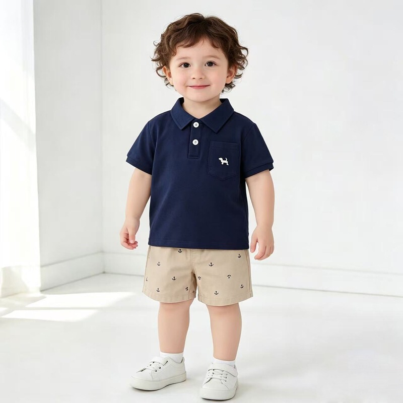 Boys' T-Shirt Short-Sleeved Embroidered 2026 New Style Kidsren's Summer Clothing Boys' Clothes Polo Shirt Baby Fashionable Trendy Korean Style