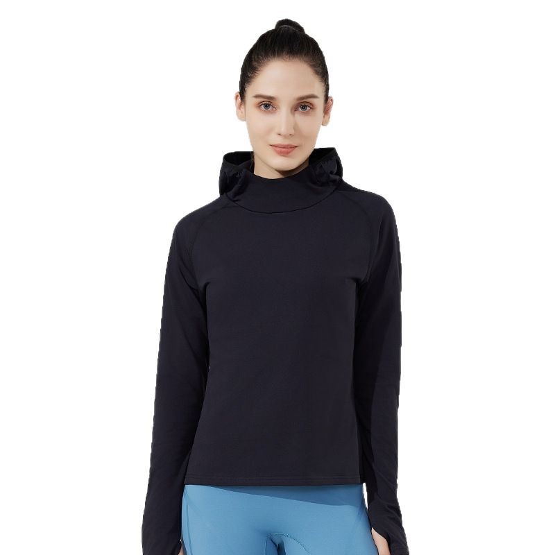 Otoño e invierno nuevo abrigo de ocio al aire libre de mujeres con capucha y chaqueta de yoga de peluche, manga larga para correr al aire libre