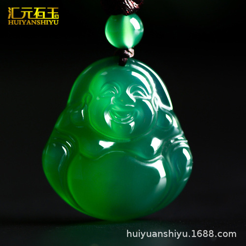 Brazilian ice-transparent green chalcedony fluorescent Guanyin Buddha pendant agate jade jade safety buckle leaf pendant live model