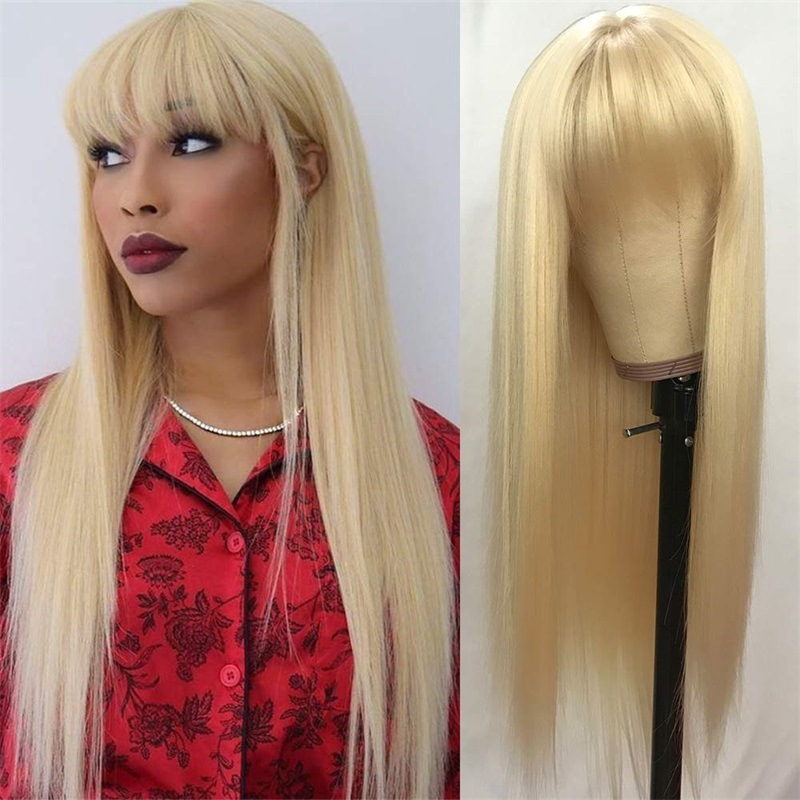 Synthetische Perücke, modisch, bunt, gerader Pony für Damen, mit synthetischem Faser-Stirnband_voghion.com