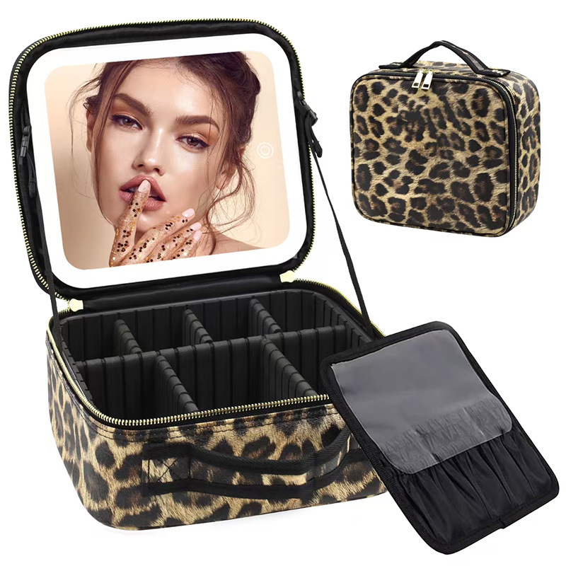 Nuevo bolso de maquillaje profesional portátil de gran capacidad con bolsa de cosméticos de PU ligera 4K superficie de vidrio HD personalizado al por mayor