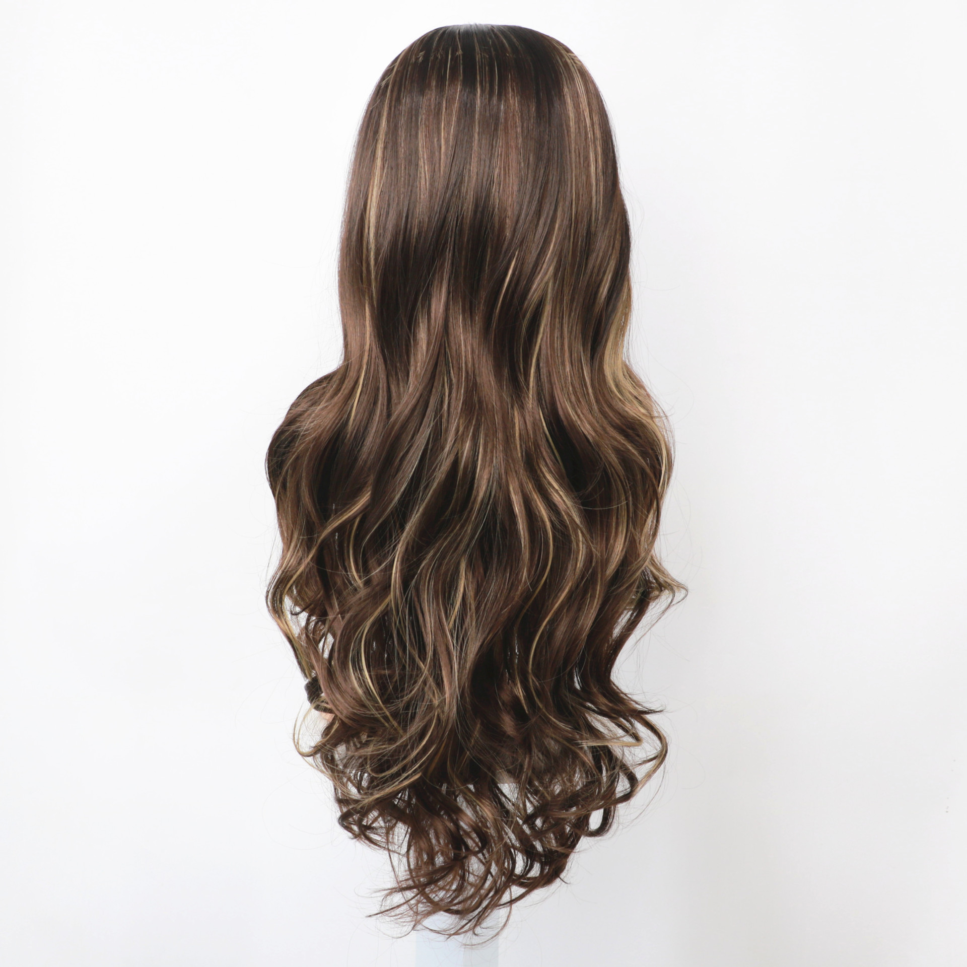 Συνθετική περούκα 2023 Νέα περούκα Γυναικεία μεσαία σχισμένη μακριά σγουρά με μεγάλους κυματισμούς καφέ κηλίδας, βαμμένη από συνθετικές ίνες για μαλλιά ολόκληρο σετ κεφαλιού_voghion.com