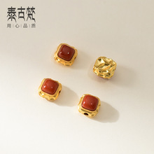 S925银电镀金镶嵌南红方糖隔珠diy手串散珠手工编绳材料配件Q0675