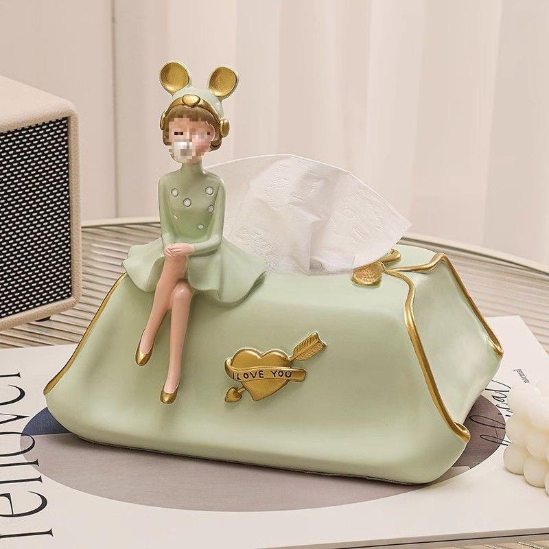 奶油风女孩纸巾盒抽纸盒摆件轻奢家用餐桌客厅桌面装饰品