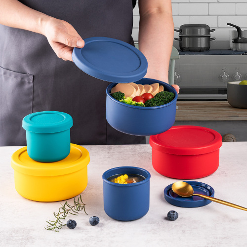 Food-grade silicone lunch box refrigerator storage container bento box fruit box round silicone storage container microwave lunch box