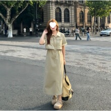 南岛风微胖大码假两件宽松气质显瘦胖女裙子套装裙两件套夏季