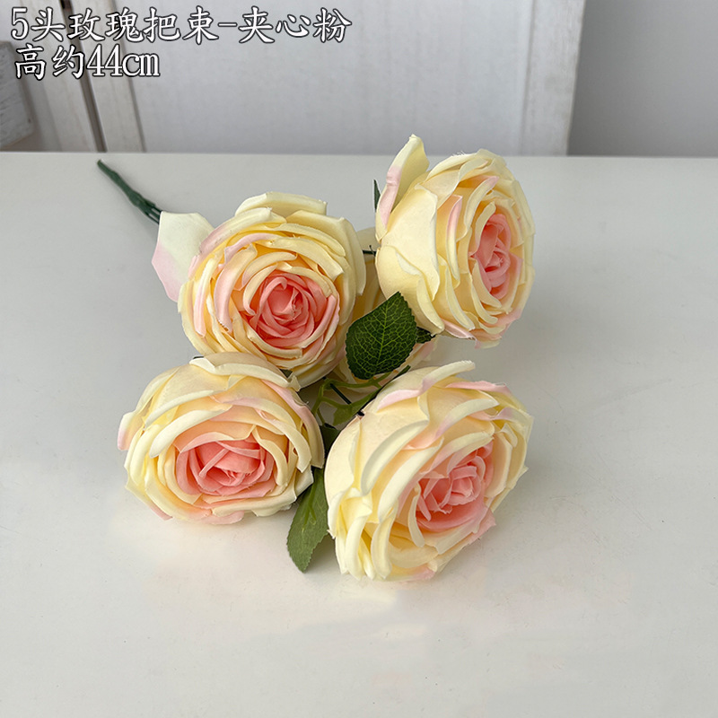 Alta simulación 5-cabeza curling Rosa mango manojo francés ramo carretera plomo flor artificial falso decoración del hogar boda Rose