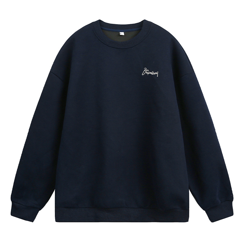 380 グラムヘビーウェイトコントラストカラーフラワーレター刺繍ラウンドネックスウェットシャツメンズ秋の質感ルーズカジュアルプルオーバージャケット