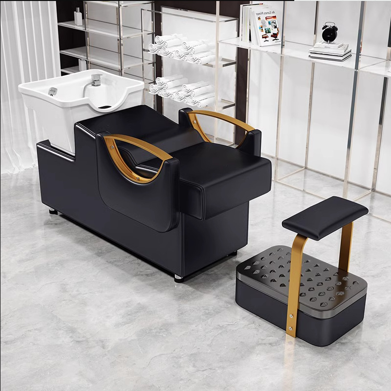 Barbería cama de lavado de cabello especial de alta calidad semicontraída fábrica de cama de perforación de lujo ligero en línea cama de lavado de cabello rojo