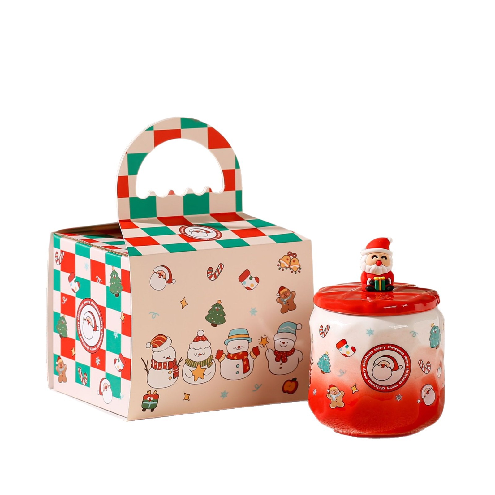 Taza de cerámica navideña transfronteriza Taza de café con tema navideño Taza de elemento navideño verde rojo Comercio electrónico transfronterizo al por mayor