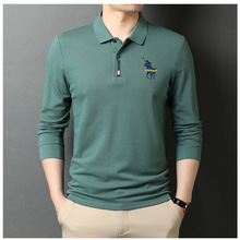 100棉现货男士长袖T恤春款男装刺绣商务休闲翻领全棉polo打底衫男
