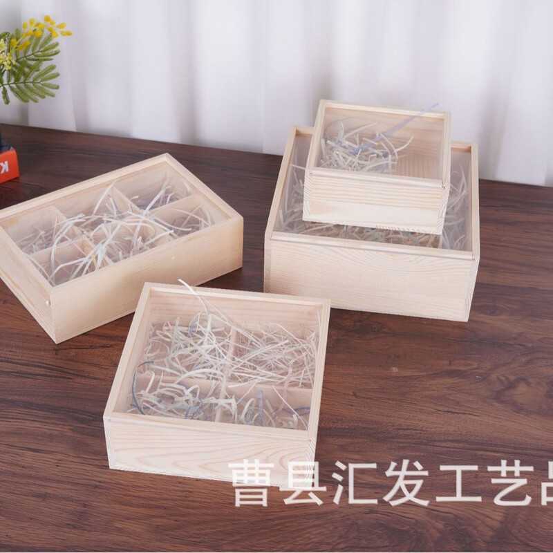 木箱卸売 ガラス蓋付き木箱 お土産木箱 月餅箱 4仕切りアクリル透明木箱|undefined