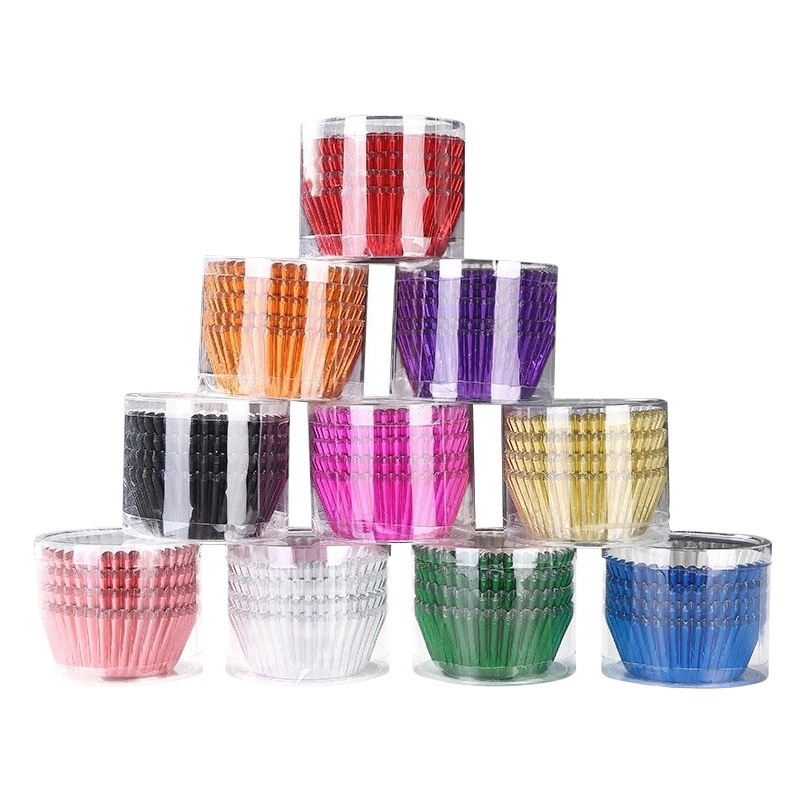 Oro y plata oro rosa 11cm papel de aluminio para hornear taza de papel brillante oro nieve Mei Niang pastel taza titular de papel grande, mediano y pequeño taza de muffin