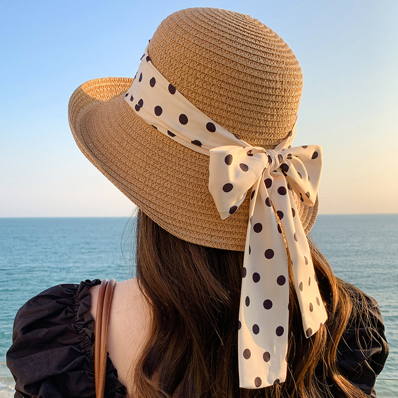 Children's Straw Hat With Wave Dot Pattern For Summer Sunshade_voghion.com