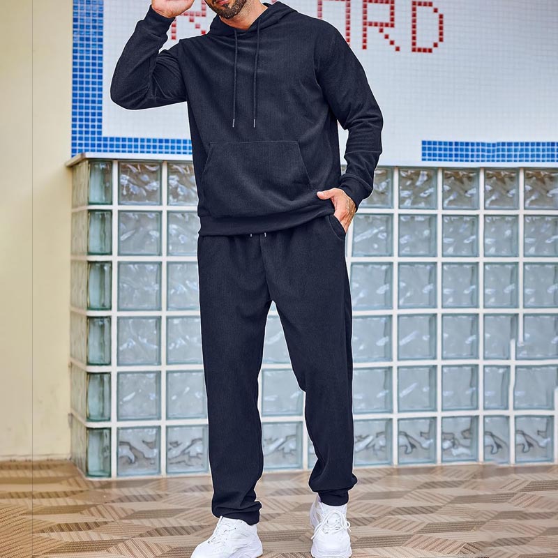 Men's Hoodie Set Sportswear Solid Colour Pullover Loose Fit_voghion.com