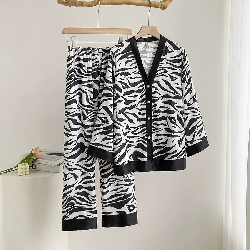 Пижама женский 2024 новый весенний и осенний досуг сети красный маленький ароматный ветер премиум-класса с принтом зебры домашний костюм из двух частей