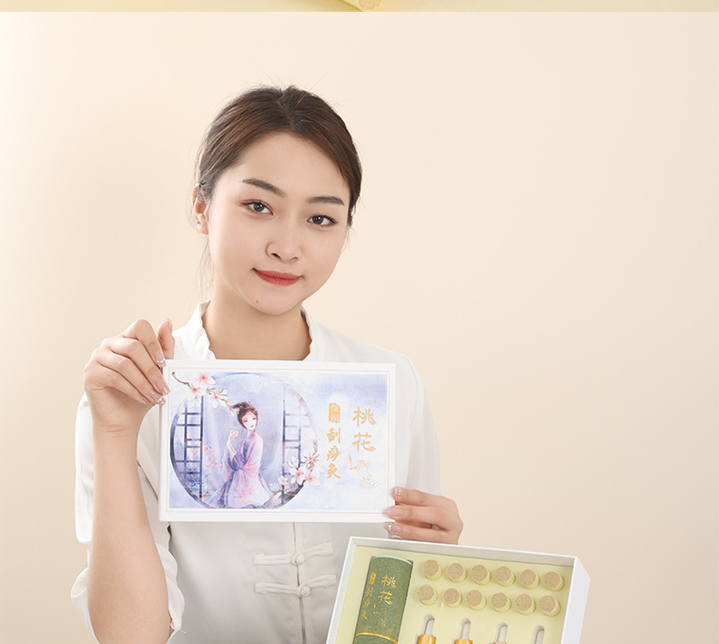 Handheld Moxa Stick Burner Box Portable Moxibustion Tool with Gua Sha Edge and Safflower Moxa Cones details