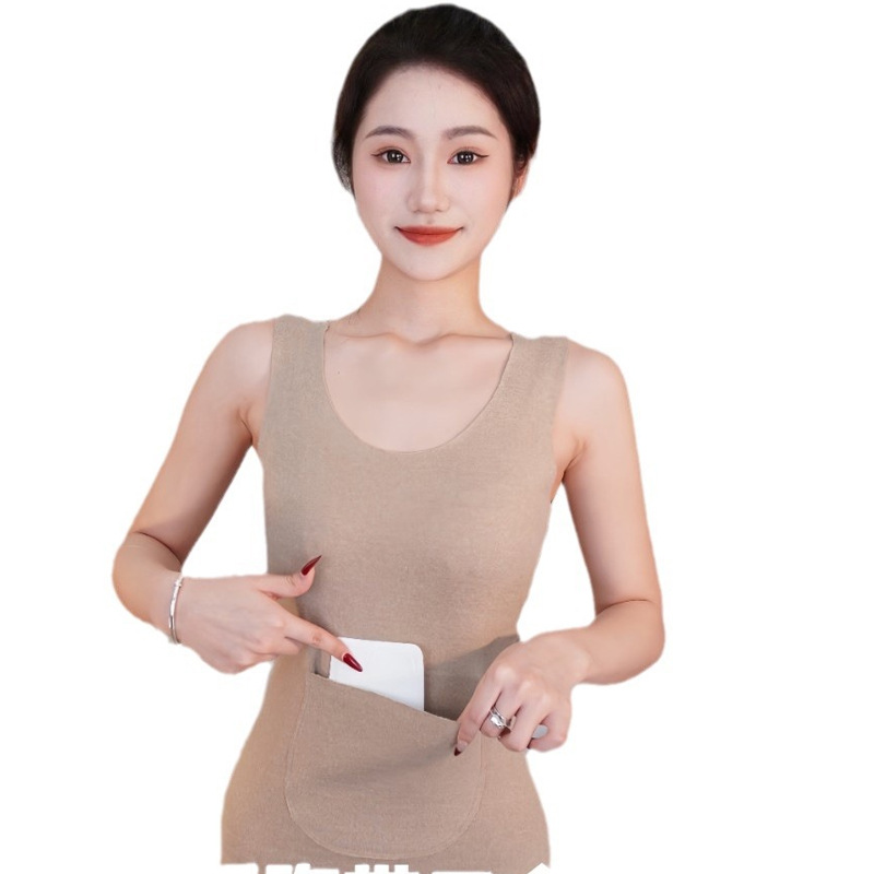(2개) 가을과 겨울 독일 벨벳 따뜻한 조끼 여자 기모 두꺼운 올매치 베이스 샌딩 속옷 허리 주머니 따뜻한