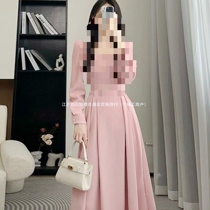 Spring Long-Sleeved Square-Neck Dress for Women, Slim, Classy, Exquisite, Formal Occasion, Waist-Covering Mid-Length Skirt Spring Long-Sleeved Square-Neck Dress for Women, Slim, Classy, Exquisite, Formal Occasion, Waist-Covering Mid-Length Skirt