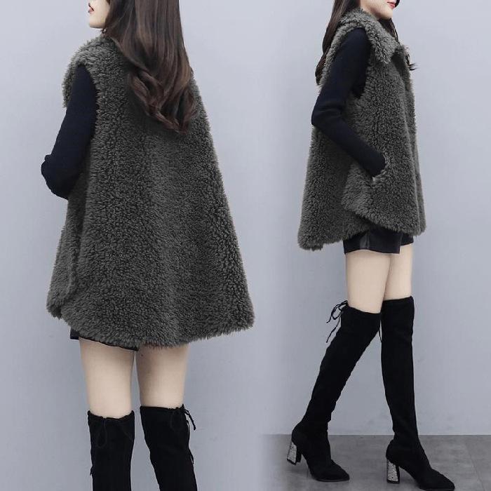 Nuevo estilo coreano suelta fleece color sólido Top para mujeres moda Chaleco de moda de felpa de doble cara para mujer 2024 Otoño e Invierno