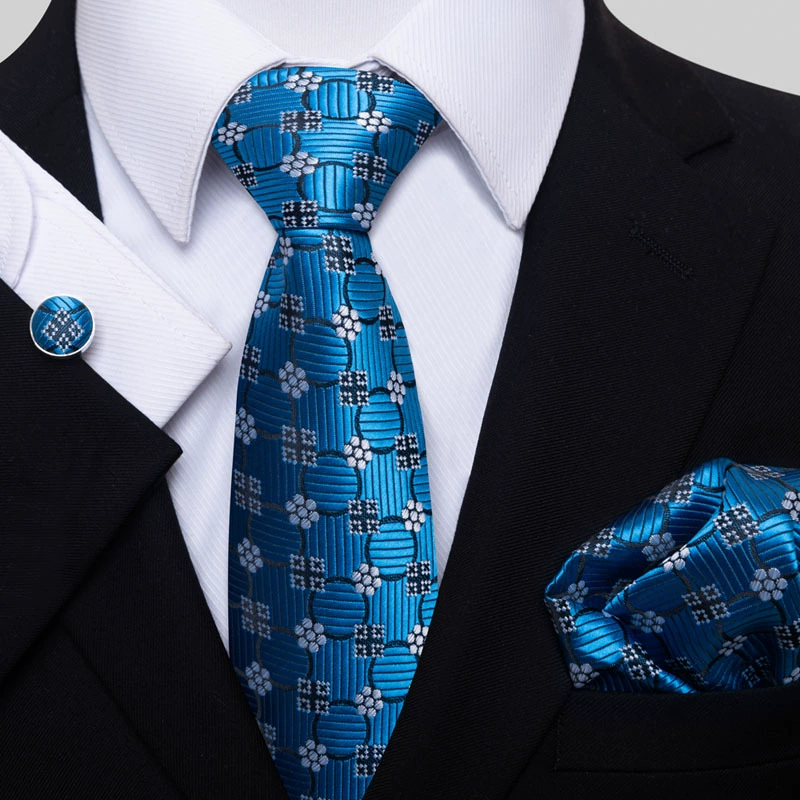 Ready stock solid color polka dot plaid tie wholesale solid color men's tie tie cufflinks pocket square set 8cm