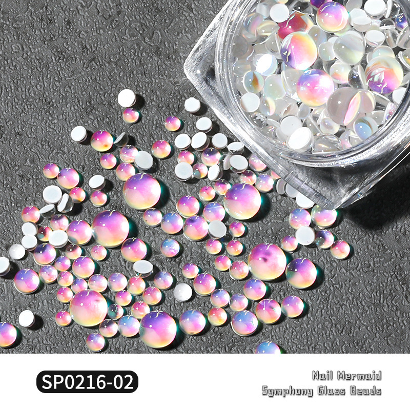 Joyería de uñas caliente mezclada sirena cuentas mágicas plana redonda cristal Aurora cuentas de cristal joyería de uñas diamante