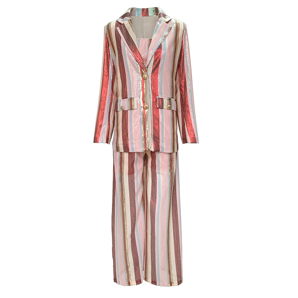 GraceChic GraceChic European And American New Three-Piece Set Early Autumn Fashion Women's Small Blazer Striped Casual Wide-Leg Pants_voghion.com