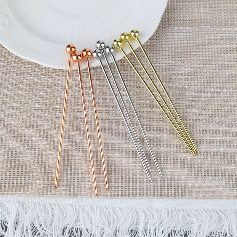 304不锈钢创意水果签圆珠针酒吧鸡尾酒装饰签橄榄蜜饯金属 水果针