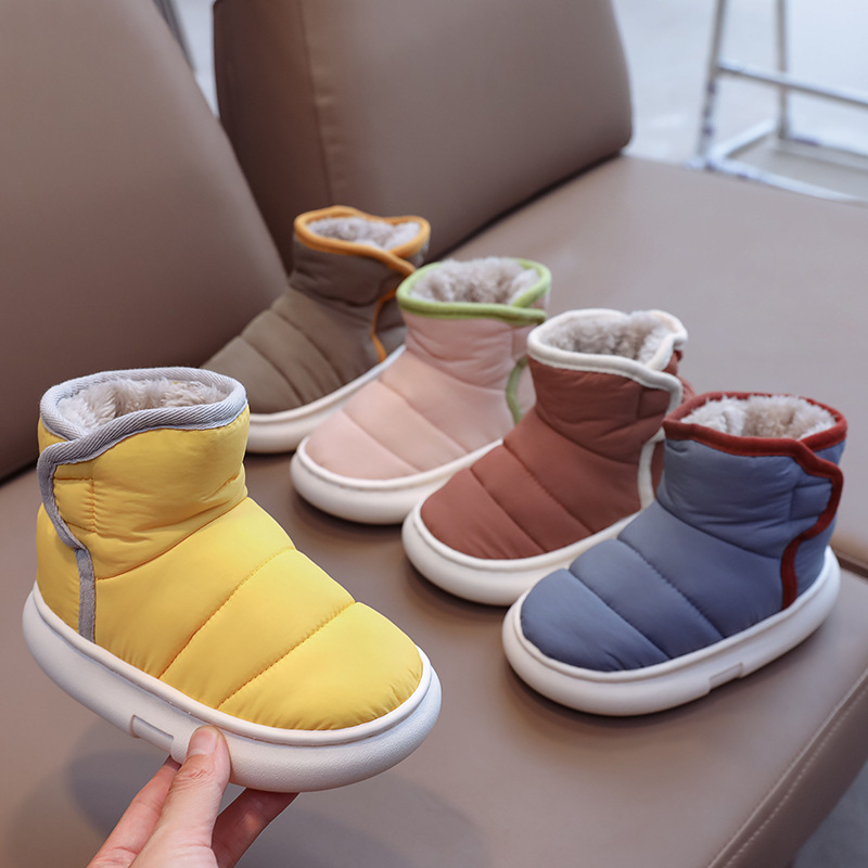 Down Cloth Waterproof Children's Cotton Shoes Boys Winter Non-slip Thick Bottom Warm Fleece-lined Girls Cotton Boots Baby Snow Boots
