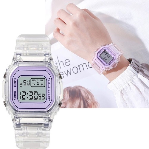 Cross-border best-selling male and female student ins internet celebrity watch luminous transparent small square waterproof electronic watch