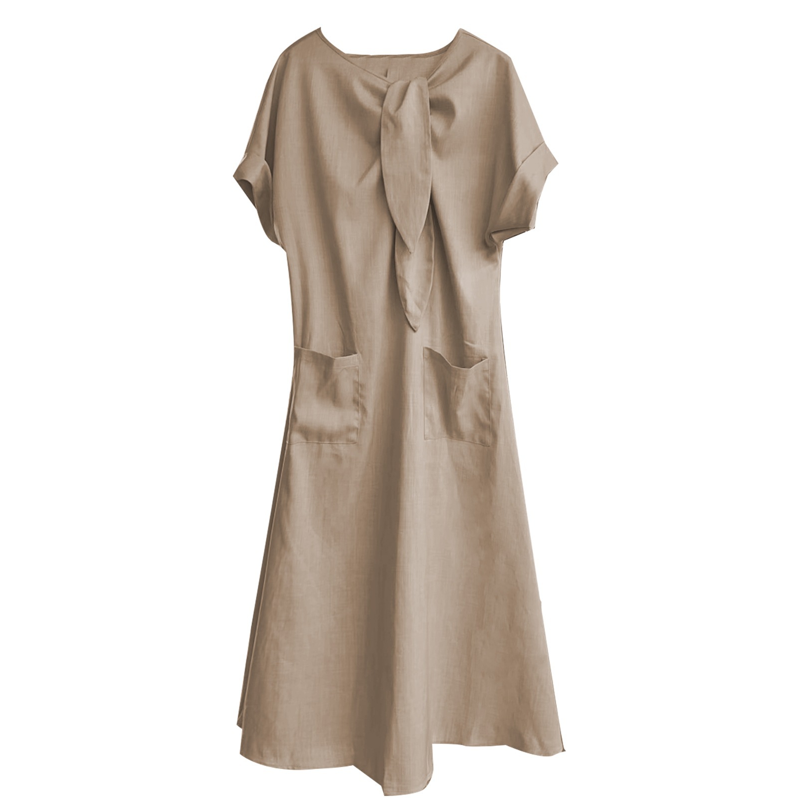 Women's Clothing Elegant Summer Long Dress For Women Bow Tie Pocket Wide Hem Loose Fit European American Style New 2026 Short Sleeved_ecoleips.com