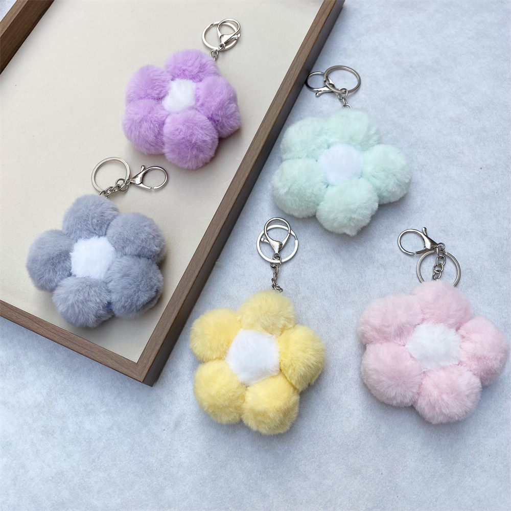 Cute Creative Flower Fur Ball Pendant Plush Flower Fashion Bag Pendant Mobile Phone Accessories Key Chain Ring Gift